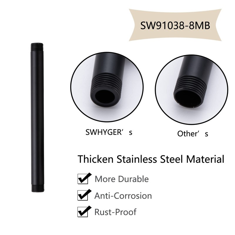 SWHYGER 8 Inch Ceiling Mount Shower Arm and Flange,Straight Arm