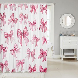 Erosebridal Kawaii Bowknot Girls Bathroom Curtains Dreamy Princess Style Shower Curtains 72" Wx72 L for Kids Teen Women,Girly Cute Bow Bath Curtain Pink Bow Tie Curtain Sets