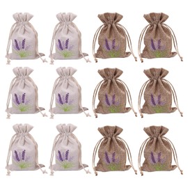 Pack of 12 Lavender Bags, Empty, Small Bags for Filling, Lavender Bag White and Linen Colour, Drawstring Cotton and Linen for Lavender Spices and Herbs (White, Brown, Size: 5.51 x 3.94 inches)