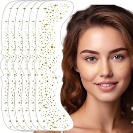 SAHENITEANA 6 Piezas Tatuaje Temporal de Pecas con Purpurina Dorada - Tatuajes Brillantes a Prueba de Agua para Mujer, Ideal para Fiestas, Festivales y Carnavales (Pecas de purpurina dorada-A)