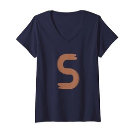 Womens Creative Bold Leather Letter S - Design - Alphabet - Marker V-Neck T-Shirt