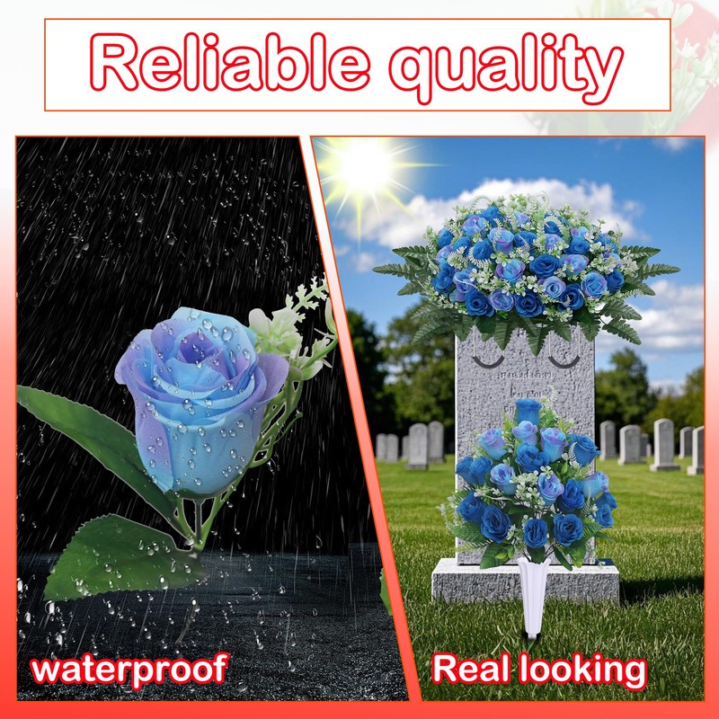 LOSFOTBO 3pcs Headstone Flowers Saddle for Tombstone,Cemetery Flower Memorial Bouquet