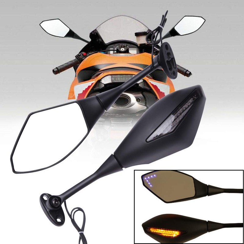 DREAMIZER Motorcycle Handlebar Mirrors with Turn Signals Indicator Light Rear
