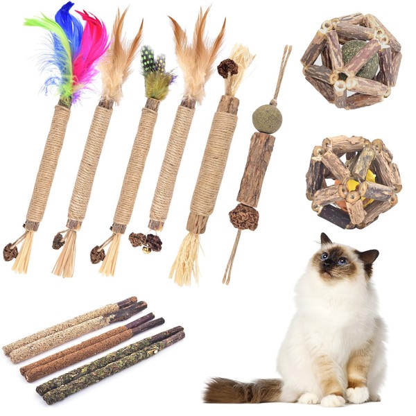 TINDTOP Cat Chew Toys, 12 Pack Silvervine Chew Sticks with