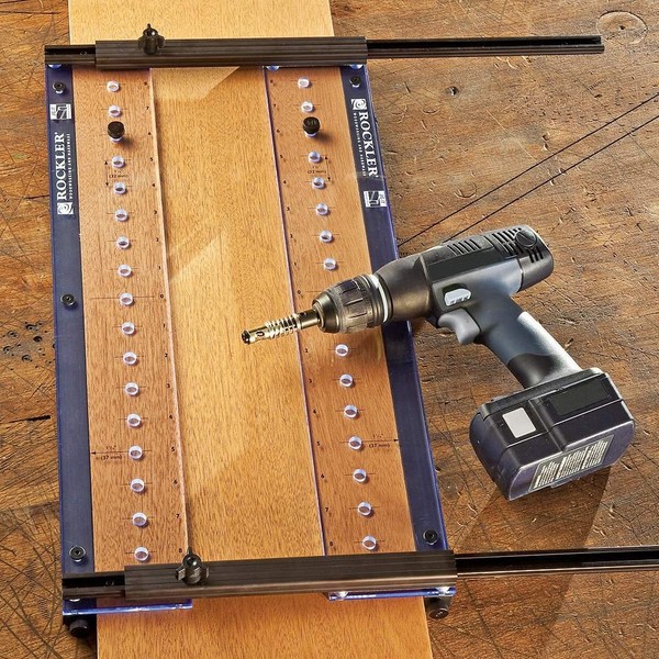Rockler Drill Jig for Straight Holes – Self-Centering Shelf Jig Kit - Easy to Use Hardware Jig for Woodworking – Easy to Setup Pro Shelf Drilling Jig - Adjustable Shelf Drilling Jig for Multiple Rows