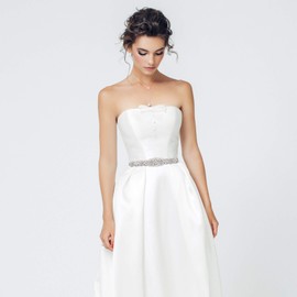 yanstar Bridal Belt Hand Rhinestone Wedding Belt Clear Crystal 22In Length with White Organza Ribbon for Wedding Dress, Silver,blush Organza, same