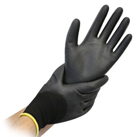 FRANZ MENSCH Hygostar Fine Knit Gloves Black Ace, 3/4 Coated, PU Coating, Pack, Black, 6/XS, L: 22 cm, Assembly Gloves, Fine Knit Gloves, Work Gloves, Pack of 12