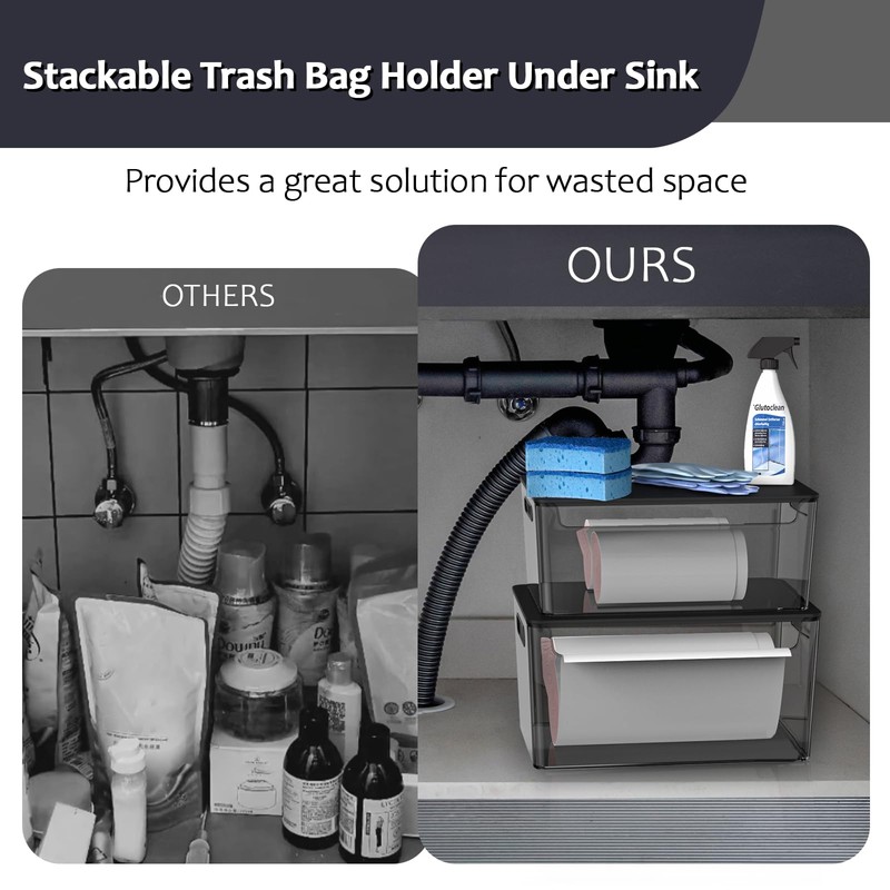 COAZEX 2 Pack Trash Bag Holder Under Sink Stackable, Plastic