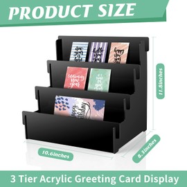3 Tier Black Acrylic Greeting Card Display Stand Greeting Card Organizer Postcard Display Rack Sticker Display Stand Card Display Shelf Retail Display Stand for Craft Show Vendors Event Counter Table