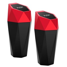Ginsco Car Trash Can with Lid, 2 Pack Mini Car Cup Holder Trash Can, Car Garbage Can Car Accessories for Interior, Leakproof Small Car Trash Can, Mini Trash Can for Car, Home, Bedroom Office (Red)