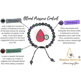 Blood Pressure Control Bracelet - Bloodstone Amethyst Hematite Bracelet Set for Men Women Healing Calming Anxiety Stress Relief Gifts Pulseras Para Hombres Mujer Stocking Stuffers (Adjustable)