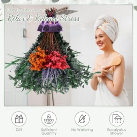 Daifunli 256 Pcs Mixed Real Dried Eucalyptus Stems, Natural Preserved Eucalyptus Leaves with Rose & Lavender Flower Sachet Bundles, Greenery for Hanging Shower, Plant Fragrance, Wedding Decor