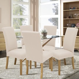SUKAIKEQA Dining Chair Cover,Dining Room Chair Covers Set of 4,Stretch Kitchen Chair Cover,Washable Dining Chair Cover,Parsons Chair Slipcovers Protective,for Home,Restaurant,Banquet(Beige)
