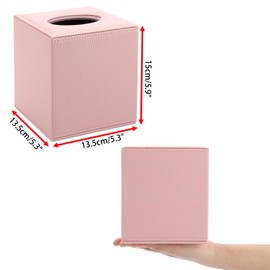 BTSKY PU Leather Cube Tissue Holder Box - Household/Office Square Tissue Box Cover, Textured Tissue Paper Box Case Napkin Holder, Pink