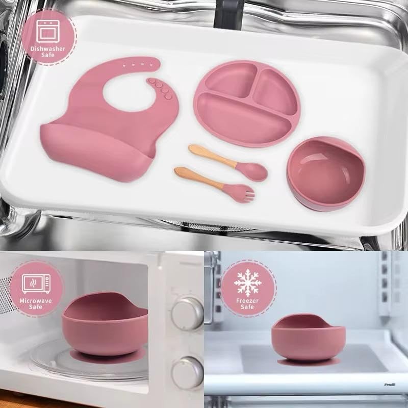 7-Piece Silicone Baby Feeding Set, Non-Toxic Plates and Utensils, Includes