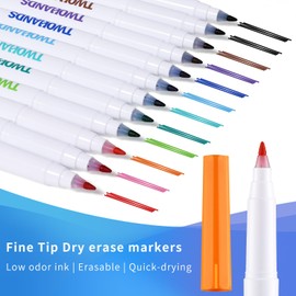 TWOHANDS Dry Erase Markers Ultra Fine Tip,0.7mm,Low Odor,Extra Fine Point,11 Assorted Colors,Whiteboard Markers for Office,Home,or Planning Whiteboard,12 Count,20529