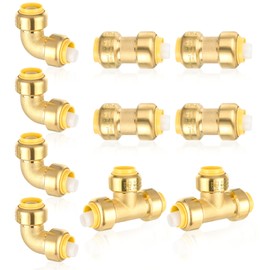 10-Pack GUOFIS 1/2Inch Push-fit Combo Fittings-4PCS Coupling+4PCS Elbow+2PCS Tee, Push to Connect Pex, Copper, CPVC, with Disconnect Clip