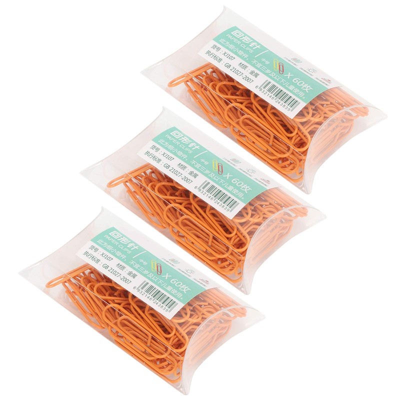 3 Boxes Paper Clip Orange Small Portable Shaped Cute Pin