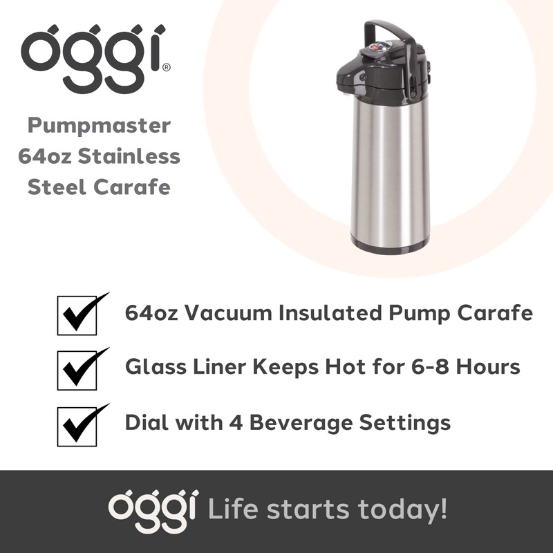OGGI Pumpmaster 64oz Stainless Steel Carafe w/Lever Action Pump -Vacuum
