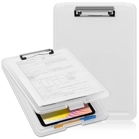 SITHON Clipboard A4 with Storage, Lightweight Clipboard Portable Writing Clipboard with Compartment Organiser for Nurse Doctor Teacher Students Sales Trainer School Office (Transparent)
