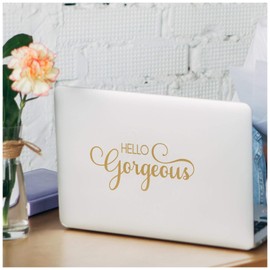 Hello Gorgeous Vinyl Lettering Wall Decal Sticker (3.7" H x 9" W, Metallic Gold)