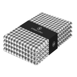 Softopia Cotton 4 Pack Gingham Check Kitchen Dish Towels 16x26 Inches, Absorbent & Durable, Washable, Hand Tea Towels with Hanging Loop - Ideal for Restaurants & Home Kitchens, Grey White