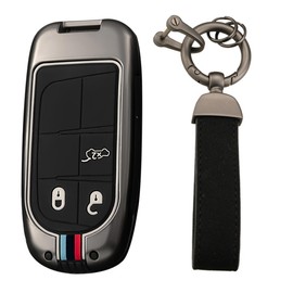 KUNIO Key Case Fits Jeep Renegade Compass Grand Cherokee Chrysler Dodge Fits Fiat 500X Ducato Tipo Cross Protection Metal Housing Key Cover Key Fob 3 Buttons Black