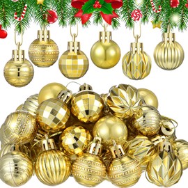 Hollowfly 48 Pcs Christmas Mini Ball Ornaments 1.18 Inch Christmas Tree Hanging Decorations Xmas Tree Balls 6 for Home, Festival, Wedding, Holiday Party Decor(Gold)