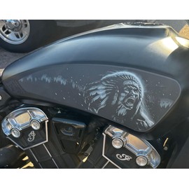 Indian Scout - Motorcycle Tank Decals - 3pc Set - Ancestral Fire - Blackout Version - Choose Gloss or Matte Finish - for 2015 Thru 2024 Scout Bobber 60 20 Rogue (Satin/Matte Finish)