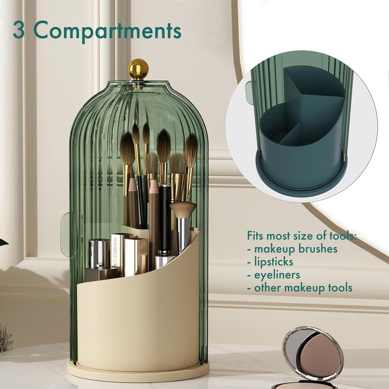 ZHUSSZHU Makeup Brush Holder with Lid Cosmetic Tools Organizer 360