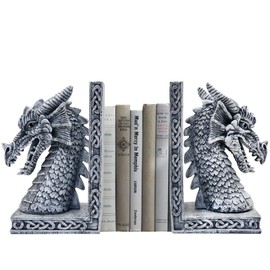 Dragon Bookends for Shelves Set of 2 - Heavy Book Ends Book Supports for Shelves - 4.15 "x 3.25 "x7 Unique Dragon Design Grey（10 Inch