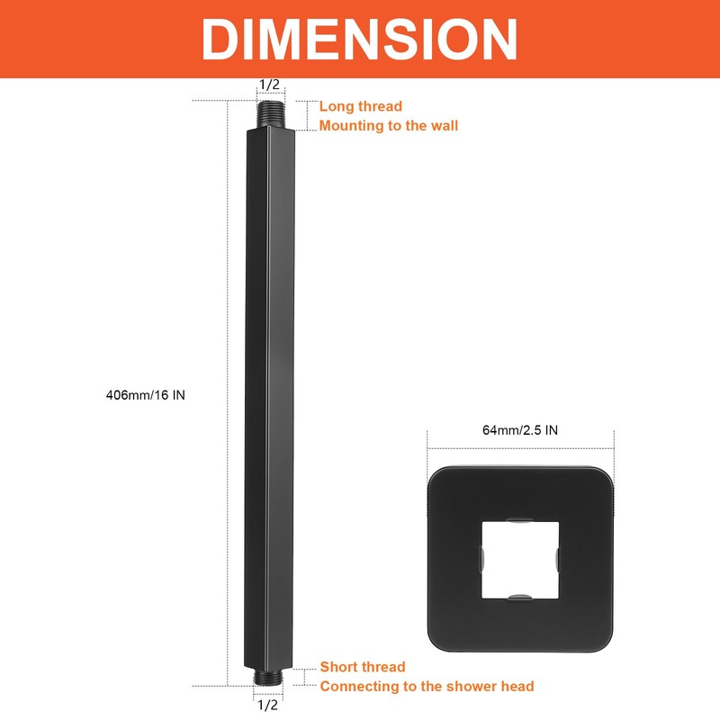 HarJue Ceiling Mounted Shower Arm, Rain Shower Square Extension Arm