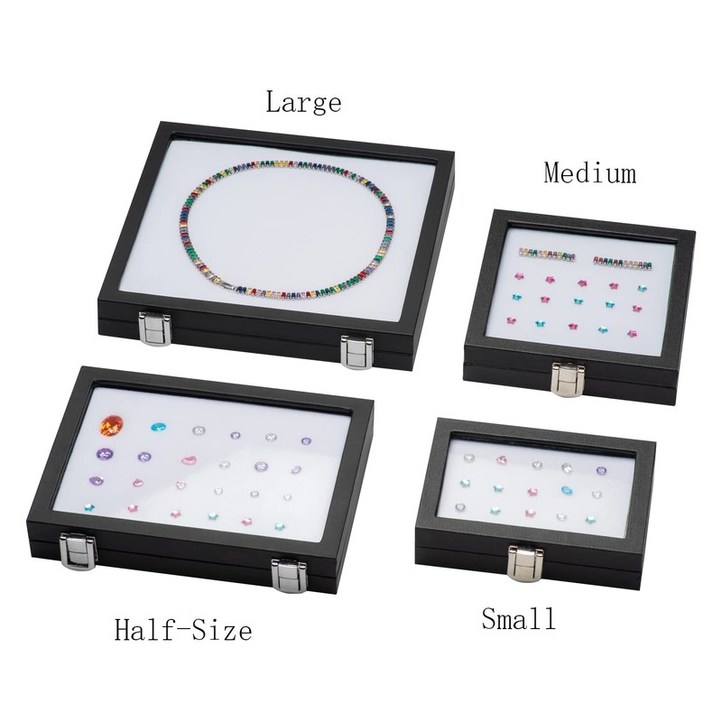 Giftop Jewelry Display Case Tempered Glass Top Lid Black Leatherette,Gemstone