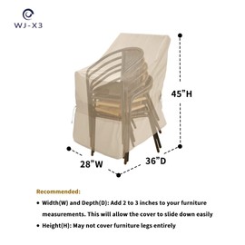 WJ-X3 Stackable Patio Chair Cover, Heavy Duty, Wind Resistant and Waterproof Outdoor Lawn Patio Chair Covers, 28W x 36D x 45H, (4-6 Stacked Chairs), Beige, 1-Pack