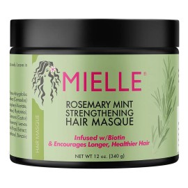 Mielle Organics Rosemary Mint Strengthening Hair Masque, Tratamiento Profundo de Aceite Esencial y Biotina, Reparación Milagrosa para Cabello Seco, Dañado y Frizz, 12 Onzas