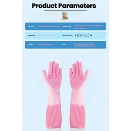 Easoneo Pet Bath Gloves with Brush to Prevent Scratching, Brush Design to Scrub Your Dog's Hair, Lengthened Glove Design to Protect Your Clothing Sleeves from Getting Wet (Pink)