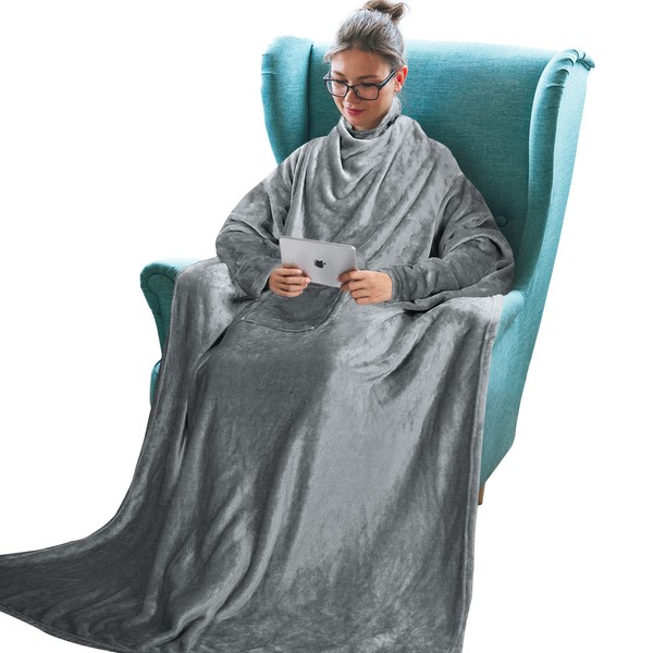 Tirrinia Wearable Fleece Blanket with Sleeves for Adult Women Men,