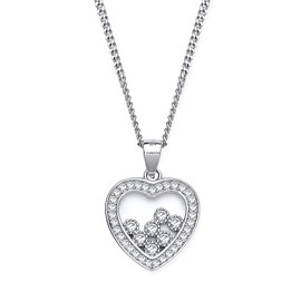 Old English Jewellers Sterling Silver Floating Diamond Heart Pendant/Necklace ~ Choice of Chain (16)