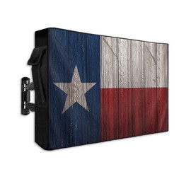 Lsrtoss Western Texas Star Outdoor TV Cover 70-75 Inch Weatherproof, Country Outdoor TV Enclosure with Zipper & Roll Up Front Flap, Blue White Red Wood Waterproof TV Covers for Outside Flat Screen TV
