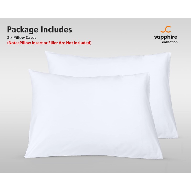 Sapphire Collection Luxury Percale Non Iron White Pair Of Pillowcases