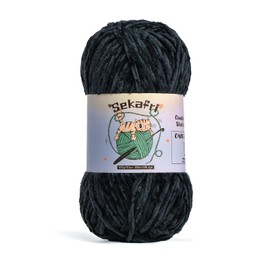 Fuzzy Chenille Yarn for Crocheting, Fluffy Amigurumi Crochet Yarn for DIY Craft/Hat/Shoes, (100g/197yds) Soft Velvet Baby Blanket Yarn（Black）