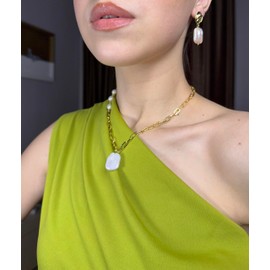 IDOKAWA 18 Inches 15 * 19MM & 8-9MM Baroque Freshwater Pearl Pendant Necklace for Women - Square
