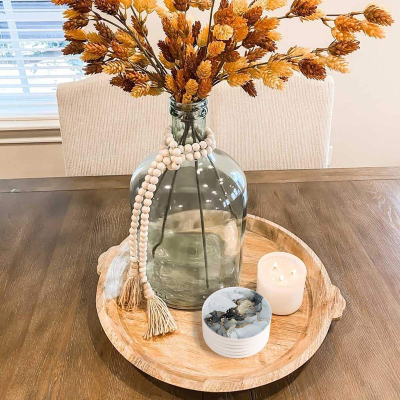 HAOCOO Drink Round Coasters with Holder (Set of 6), Absorbent