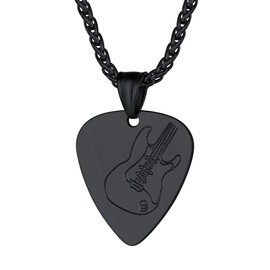 PROSTEEL Black Guitar Pick Necklace Men Women Stainless Steel Pendant Chain Punk Rock Music Note Statement Jewelry Cool Necklace