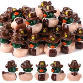 GGSTDDUP 30 Pcs Mini Resin Mallard Ducks, Cowboy Hat Duck, Mallard Ducks with Cowboy Hat, Nature Birds Lovers Duck Hunting Decoration for Ducky Birthday Cowboy Party Favor Gift