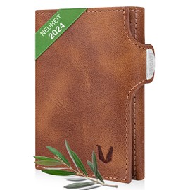 MAGATI Slim Wallet with Coin Compartment, RFID Protection, Mini Wallet Men & Women, Small, il Santo Card Holder, Shopping Trolley Chip Compartment, Wallet, brown, XL coin compartment