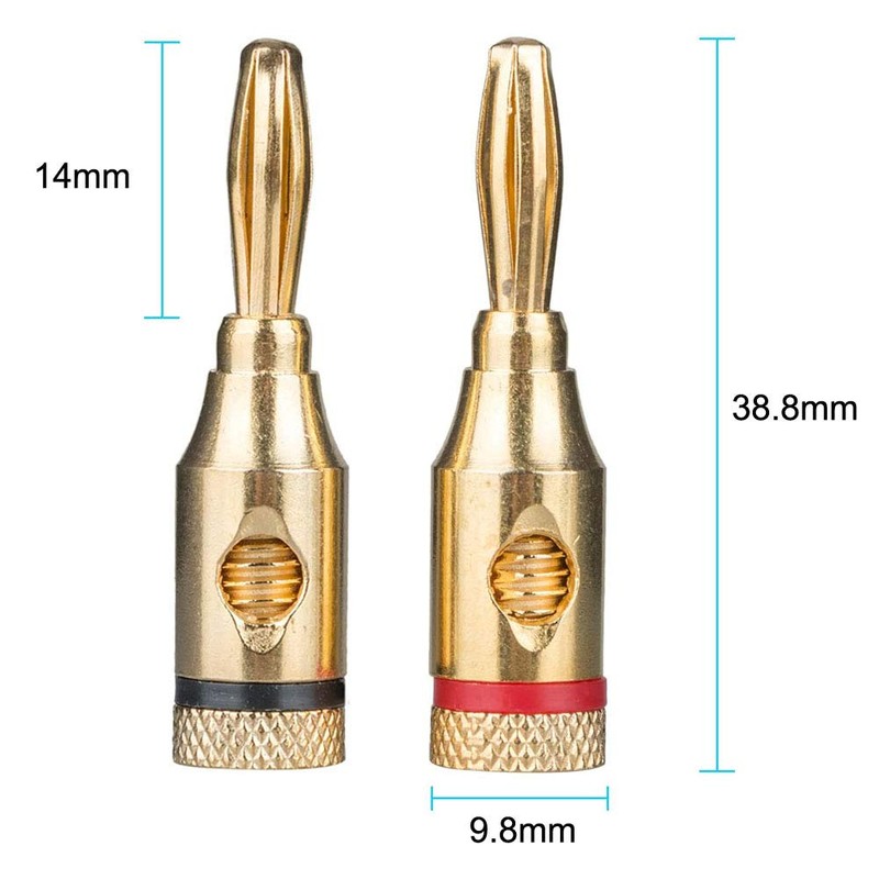 Banana Plugs 24k Gold Plated Screw-in for Solderless Speaker Cables