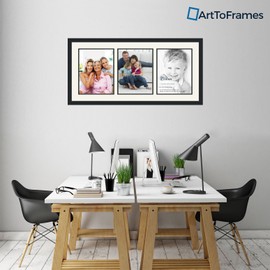 ArtToFrames Collage Photo Frame Double Mat with 3-11x14 inch Openings with Black Frame and Fabric White Top Mat