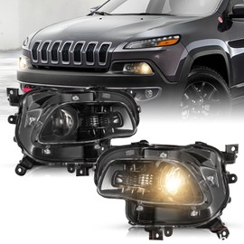 TUSDAR Headlights Assembly Set for 2014-2018 Jeep Cherokee Projector Halogen Headlamp Passenger and Driver Side
