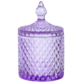 Sizikato Diamond Faceted Glass Candy Jar with Lid, 18oz Purple Decorative Jar, Nut Jar, Dried Fruit Storage Jar.